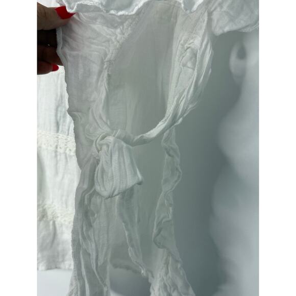 Terra Mia Italian Linen Top Women One Size White Lace 100% Linen Cottage Beachy - Picture 4 of 8